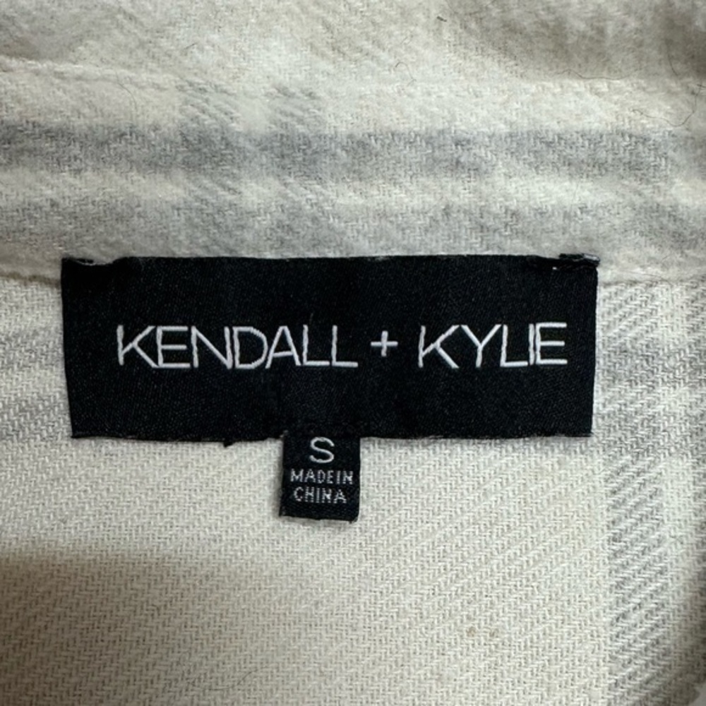 Kendall + Kylie Plaid Button Front Shacket White Grey Womens Size S - Picture 3 of 4